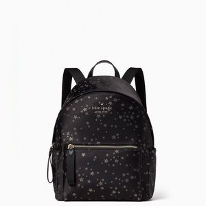 ♠️Kate Spade Chelsea Scattered Stars Jacquard Nylon Medium Backpack Black/Gold♠️